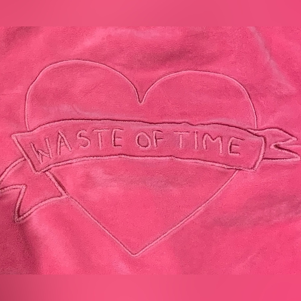 LAZY OAF Waste of Time pink velour lounge top button cozy crop shirt UK 6/ US 2💘